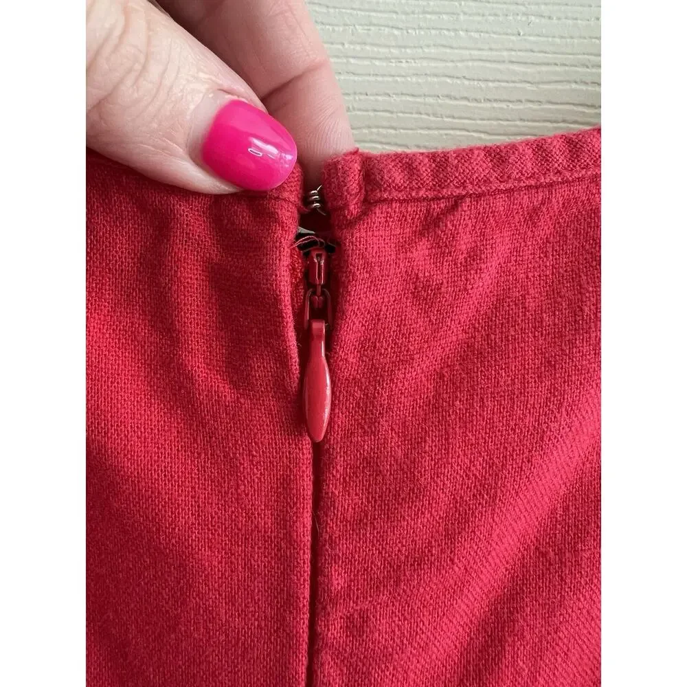 ANN TAYLOR LOFT 2024 Cherry Red Linen Blend Belted Flutter Sleeve Midi Dress 10 - Picture 8 of 14
